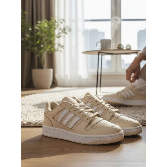 Adidas Break Start Low W Beige Cream White Stripes Sneakers Women's 8.5 - Picture 2 of 5